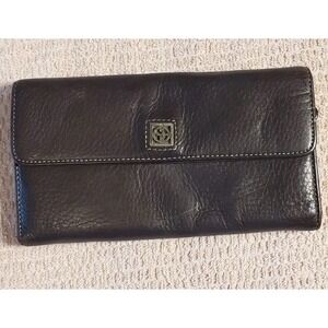 giani bernini Women's leather wallet Trifold Slots Checkbook Soft Pebble Brown